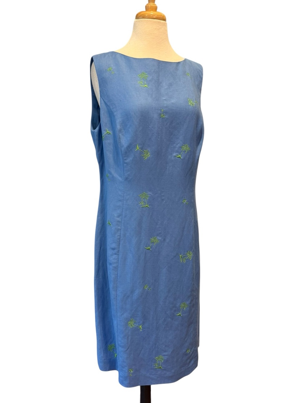 Annie Alexander Linen Blend Palm Tree Embroidered Sheath Dress Size 14 - Picture 2 of 9